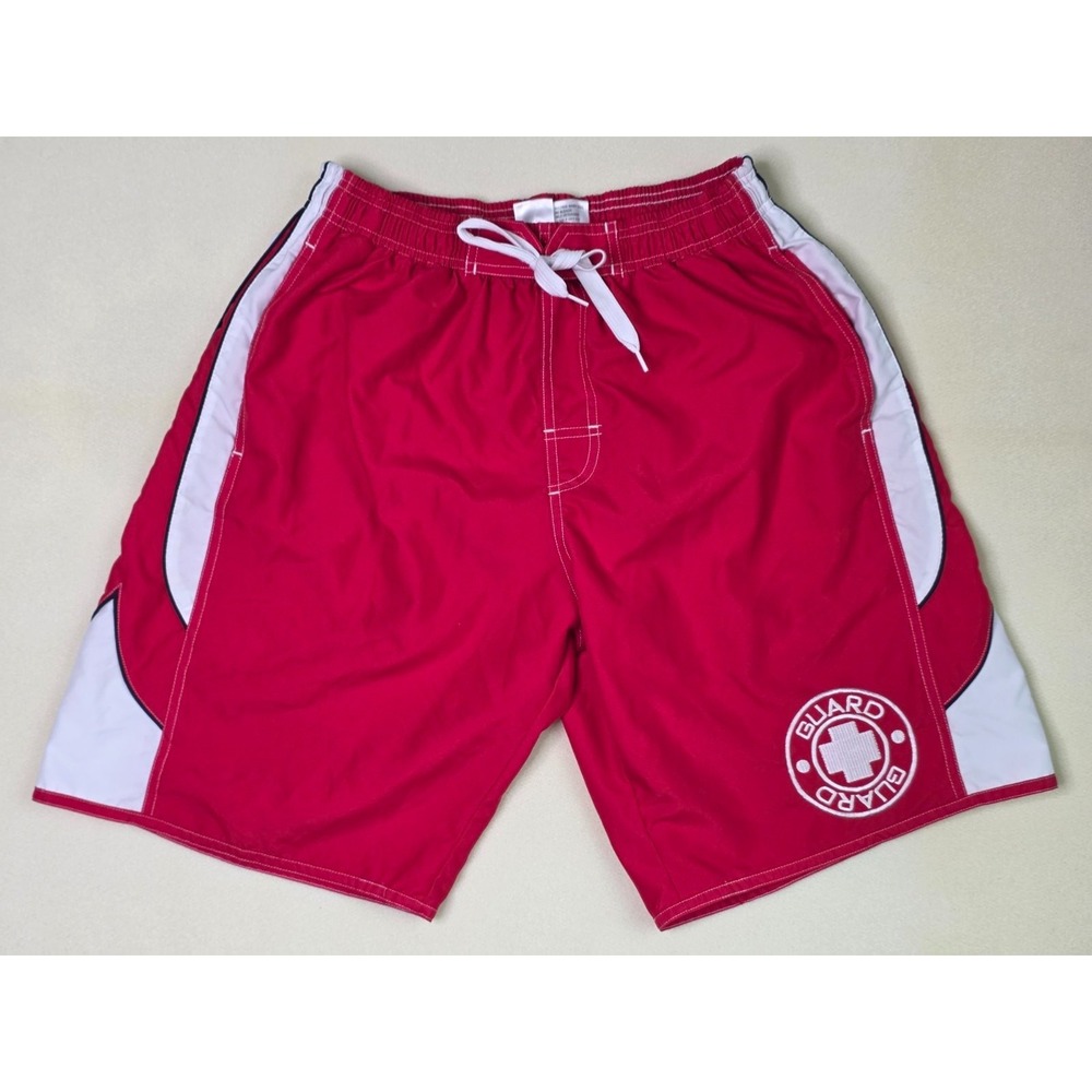 TYR Men's Swim Trunks Shorts Size M Red White Deck-X Lifeguard w/ Comfort Liner